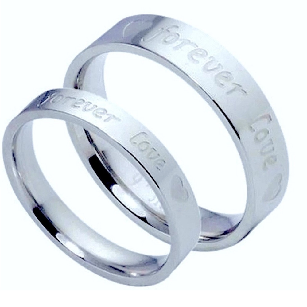 stainless steel forever love band ring set